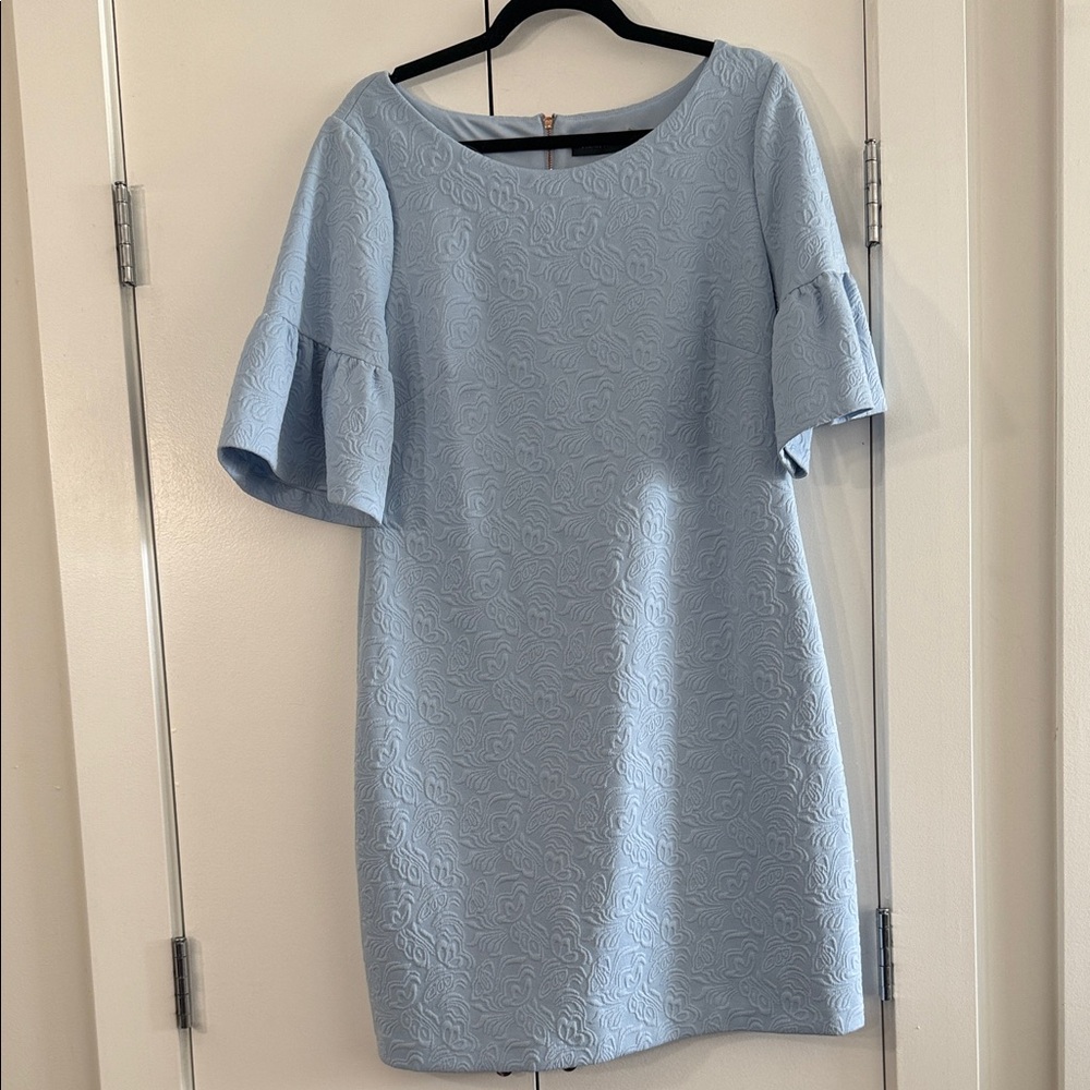 Ivanka Trump Powder Blue Textured Shift Dress with Fluted Sleeves
